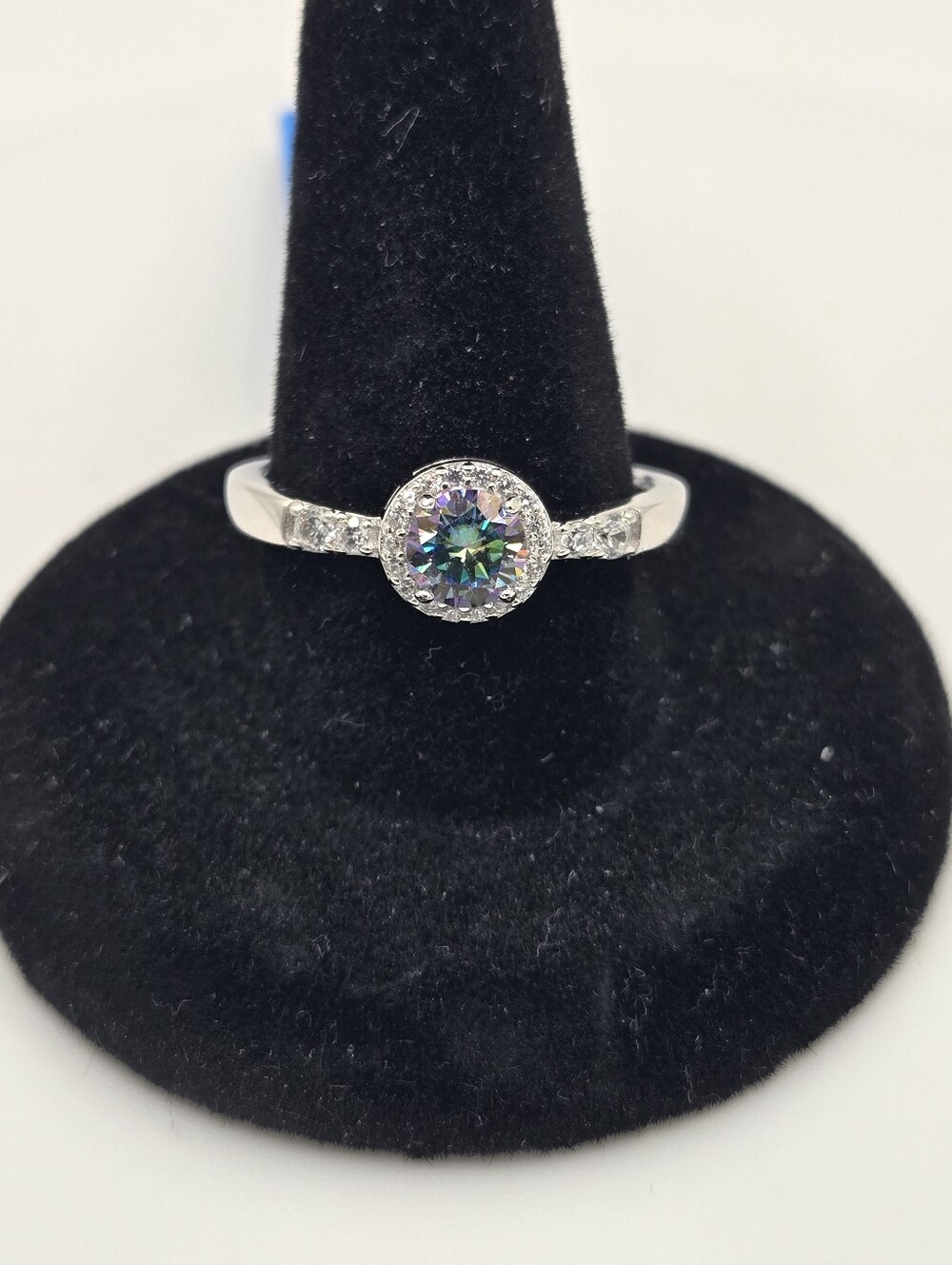 Moissanite Multi-Color 0.5 CTW Size 7 Ring With Halo 925 Sterling Silver NWT